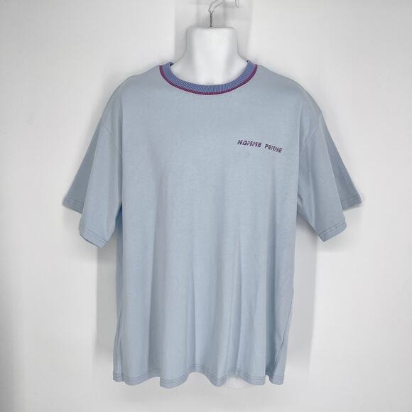 Homme + Femme NEW Logo Tee T-Shirt Mens Sz L Blue Heavy Cotton Short Sleeve - Picture 1 of 7